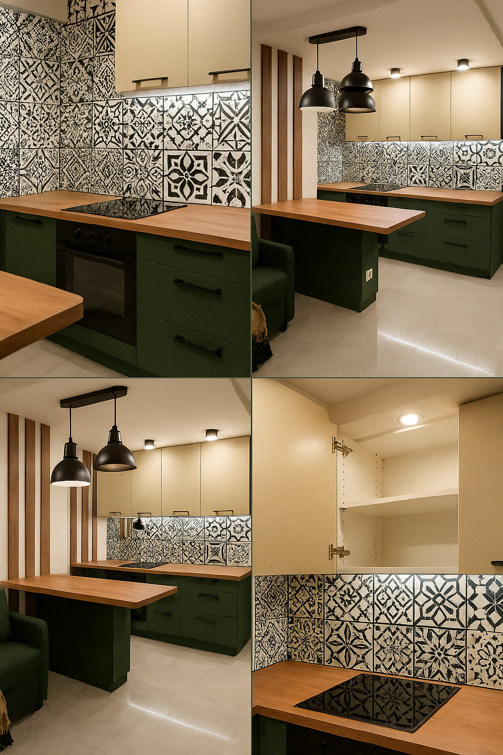 Кухня угловая с островом лофт — Чёрный и кремовый